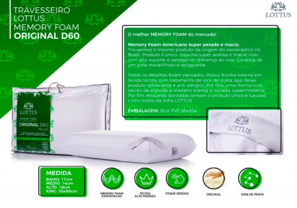 Travesseiro Memory Foam Lottus 50x70 Pillow - Imagem 2